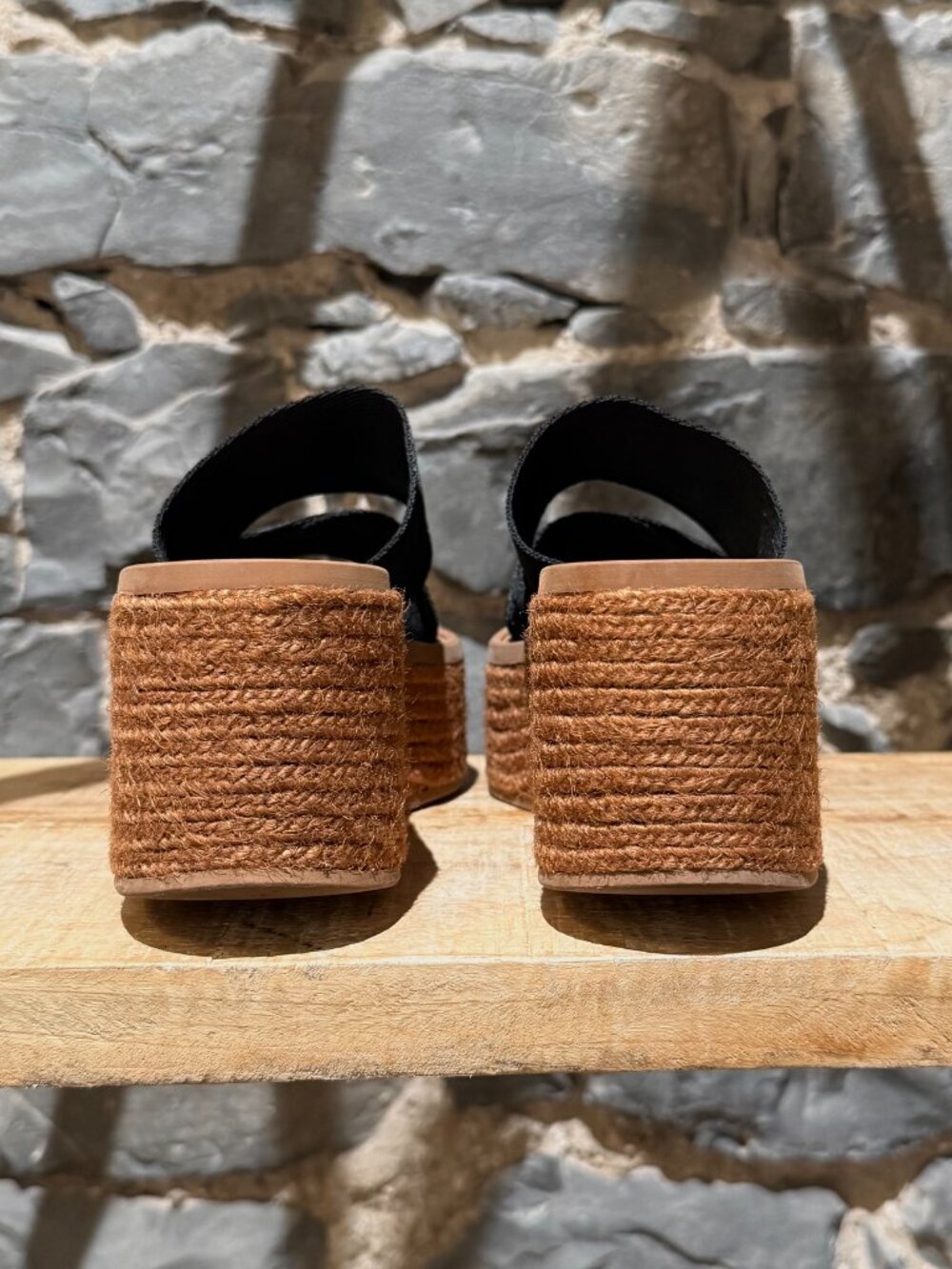 Chloé Black Logo Platform Wedge Woody Sandals - Picture 5 of 10
